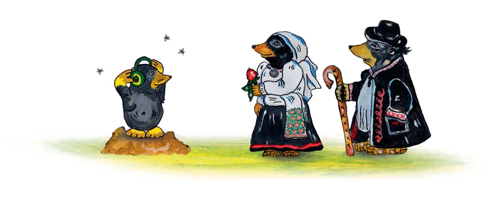 Mütas Mati, emä ja esä seismas õuen, emäl ja esäl on sellän mustad villased mulgi kuvve.